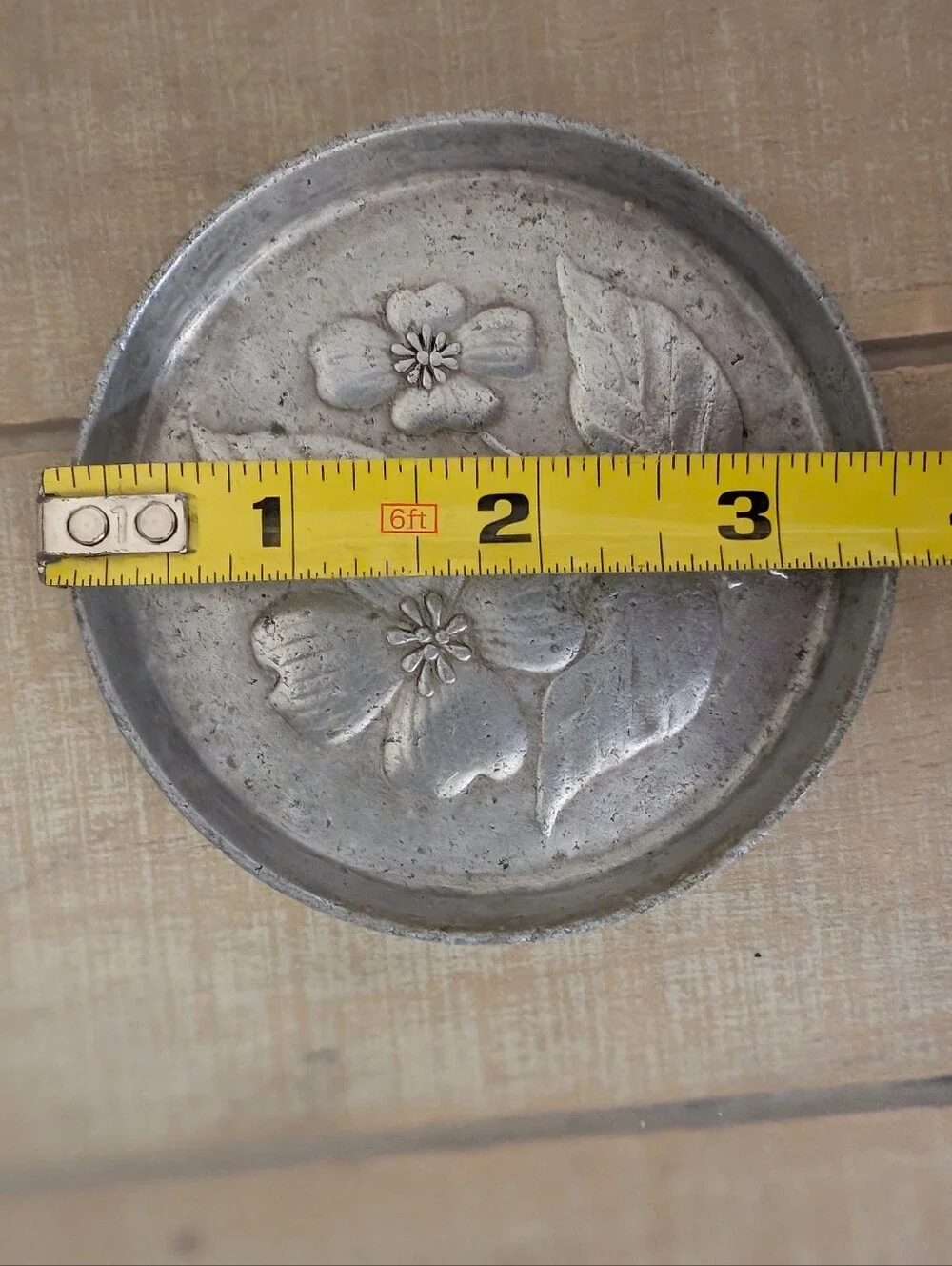Vintage MCM Stede Hammered Pewter Floral Coaster